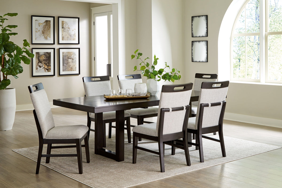 Neymorton - 7 Pc. - Rectangular Extension Table, 6 Side Chairs - Dark Grayish Brown by Ashley – 7 Piece Dining Room Sets
