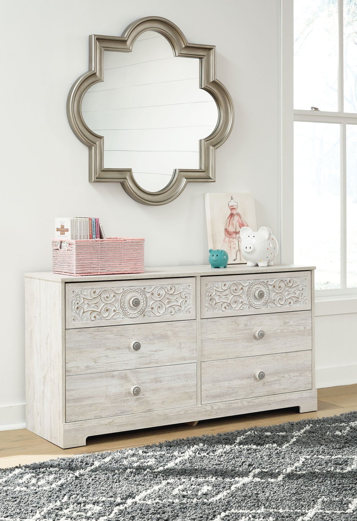 Paxberry - Six Drawer Dresser - Weatherworn - Whitewash by Ashley – view 3