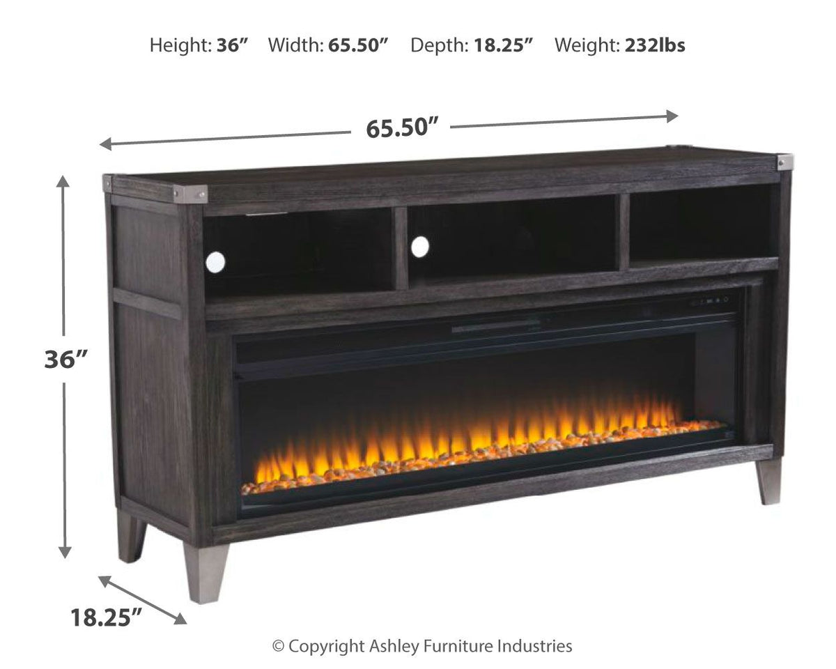 Todoe - 2 Pc. - 65" TV Stand With Wide Fireplace Insert - Gray by Ashley – view 3