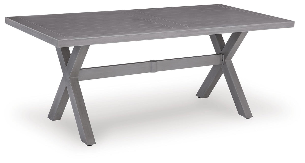 Half Moon Beach - Rectangular Dining Table With Umbrella Option - Gray by Ashley – Dining Tables