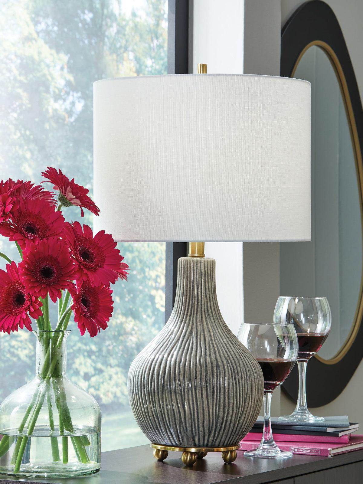 Judlen - Ceramic Table Lamp - Gray / Gold Finish by Ashley – view 2