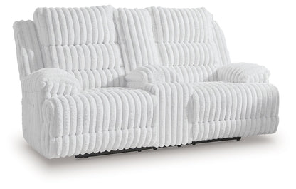 Rhines Falls - Double Reclining Power Loveseat With Console - Alloy by Ashley – Reclining Loveseats