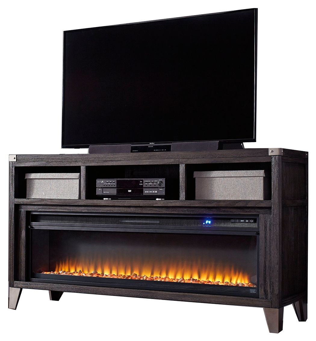 Todoe - 2 Pc. - 65" TV Stand With Wide Fireplace Insert - Gray by Ashley – Fireplace TV Stands