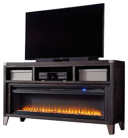 Todoe - 2 Pc. - 65" TV Stand With Wide Fireplace Insert - Gray by Ashley – Fireplace TV Stands