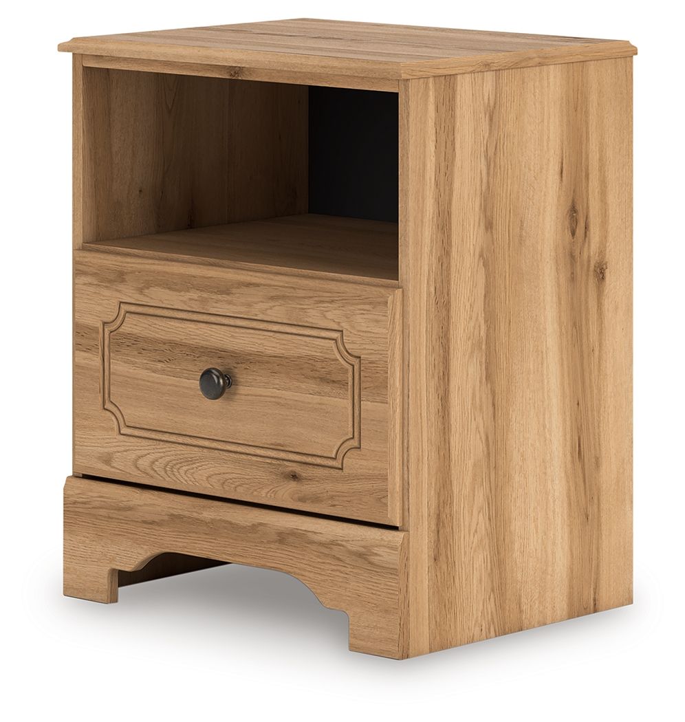 Aleaport - One Drawer Night Stand - Warm Brown by Ashley – Nightstands w/ Charging Stations