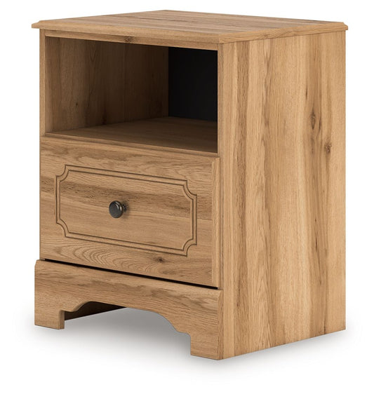 Aleaport - One Drawer Night Stand - Warm Brown by Ashley – Nightstands w/ Charging Stations