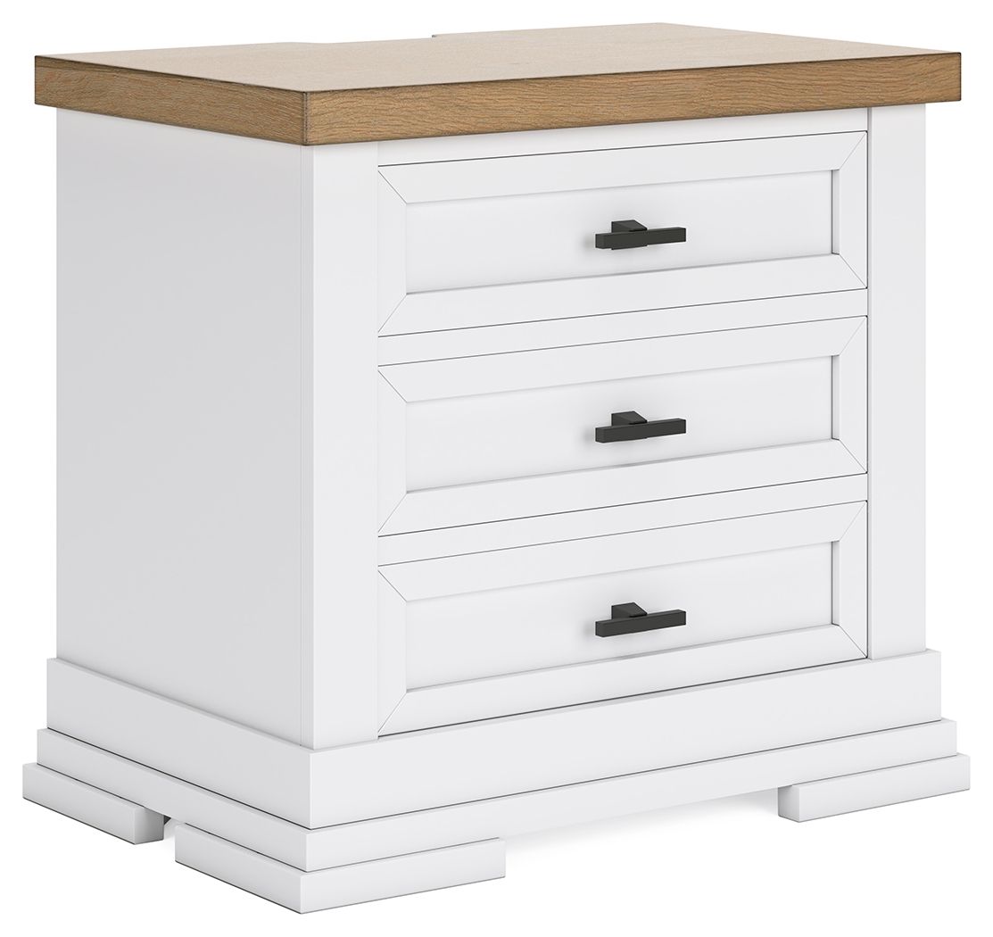 Ashbryn - Three Drawer Night Stand - White / Natural – Nightstands w/ Charging Stations