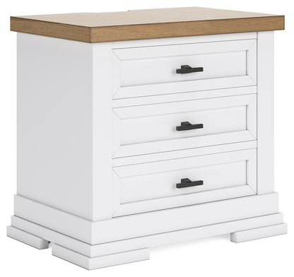 Ashbryn - Three Drawer Night Stand - White / Natural – Nightstands w/ Charging Stations