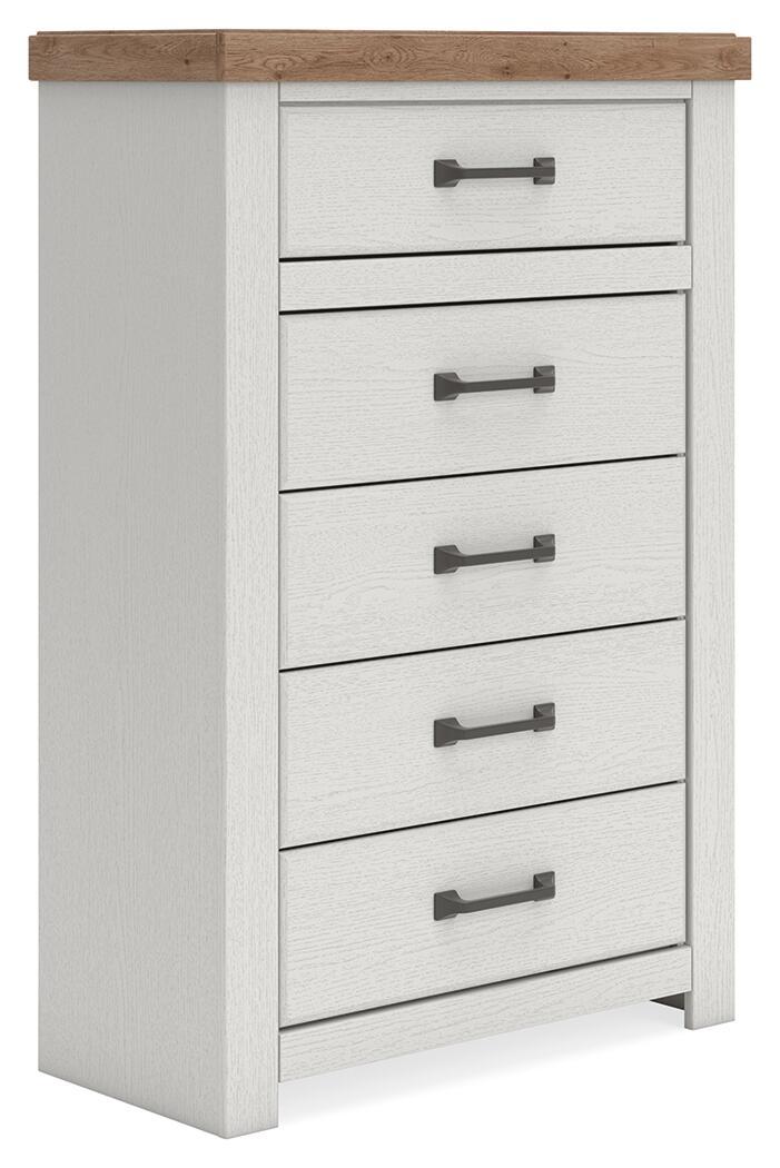 Savonport - Five Drawer Chest - White / Brown – Accent Chests