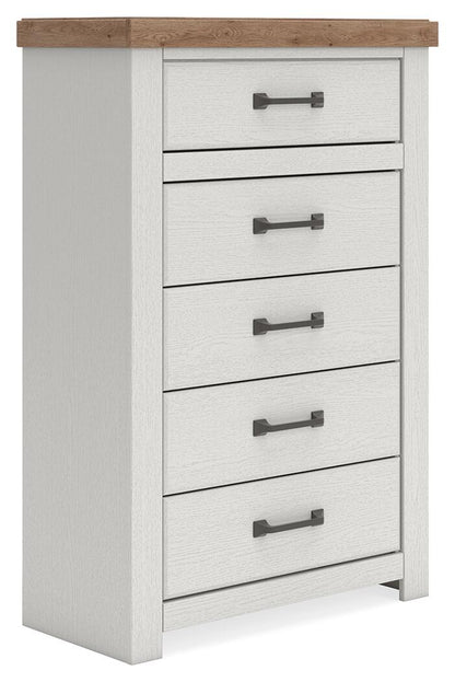 Savonport - Five Drawer Chest - White / Brown – Accent Chests