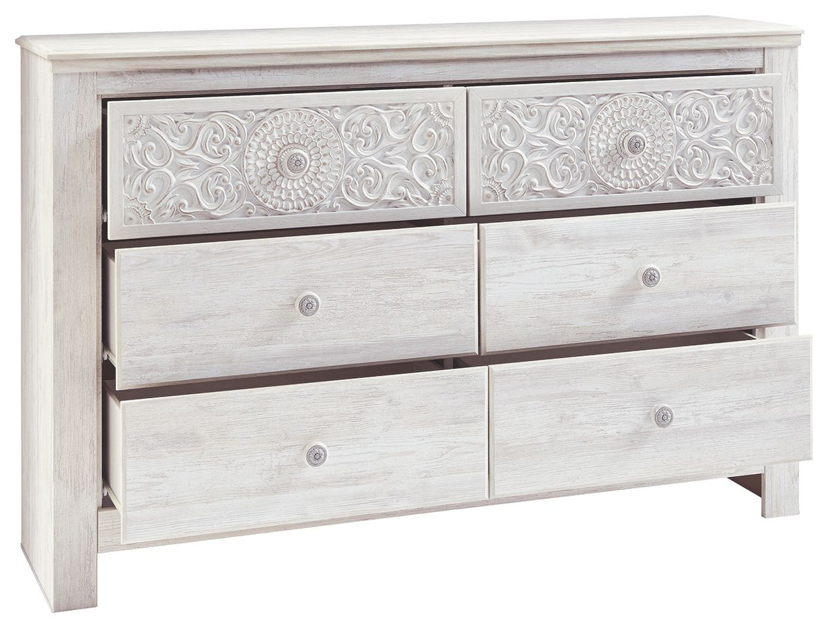 Paxberry - Six Drawer Dresser - Medallion Drawer Pulls - Whitewash by Ashley – view 2