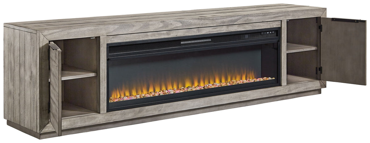 Naydell - 92" TV Stand With Wide Fireplace Insert - Gray by Ashley – view 4