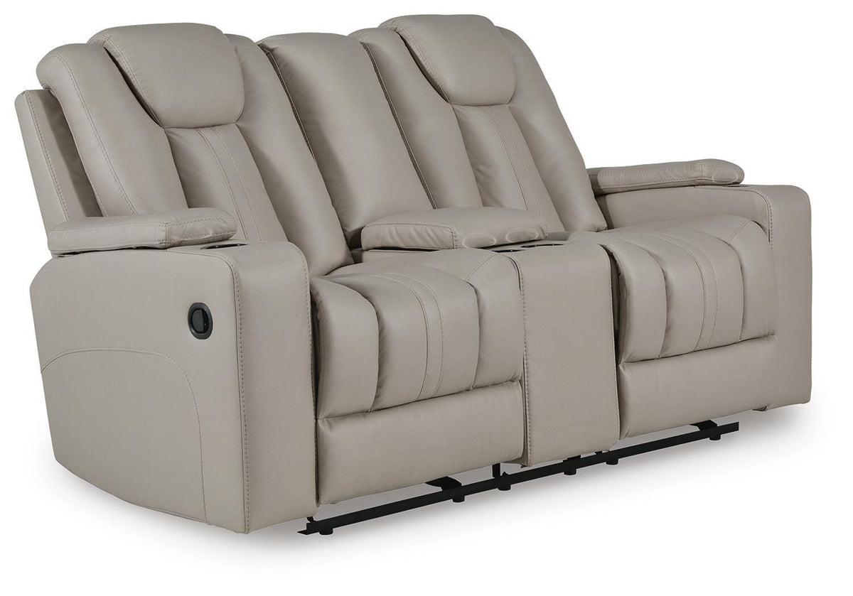 Elevate Edges - Glide Reclining Loveseat With Console - Coin by Ashley – Reclining Loveseats