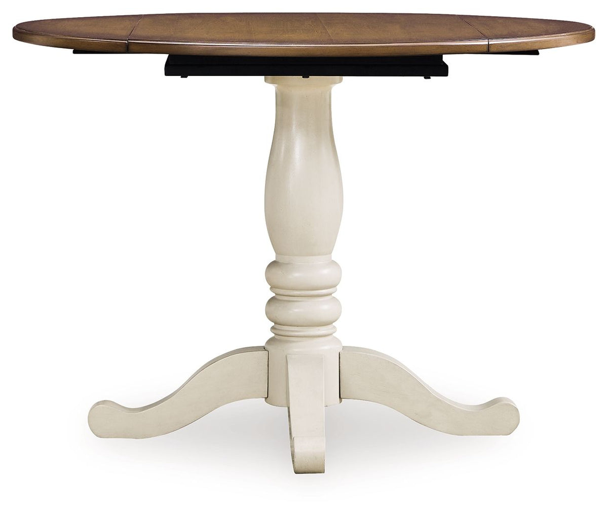 Wirloni - Round Dining Room Drop Leaf Table - Antique White / Brown by Ashley – view 3