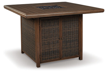 Paradise Trail - Square Bar Table w/Fire Pit - Medium Brown by Ashley – Fire Pits