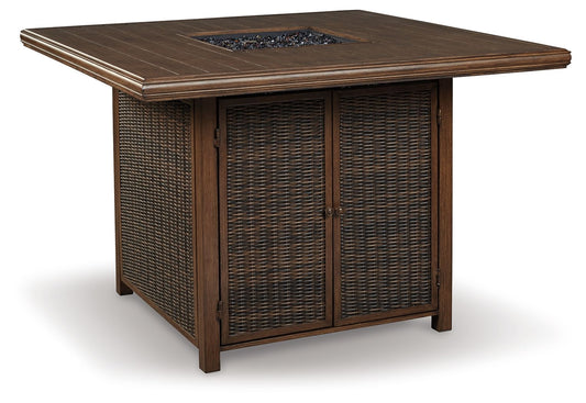 Paradise Trail - Square Bar Table w/Fire Pit - Medium Brown by Ashley – Fire Pits
