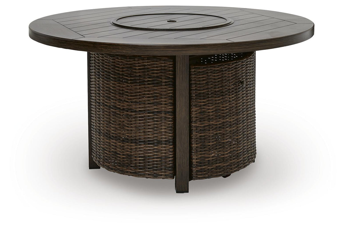 Monterey Point - Round Fire Pit Table - Dark Brown by Ashley – Fire Pits
