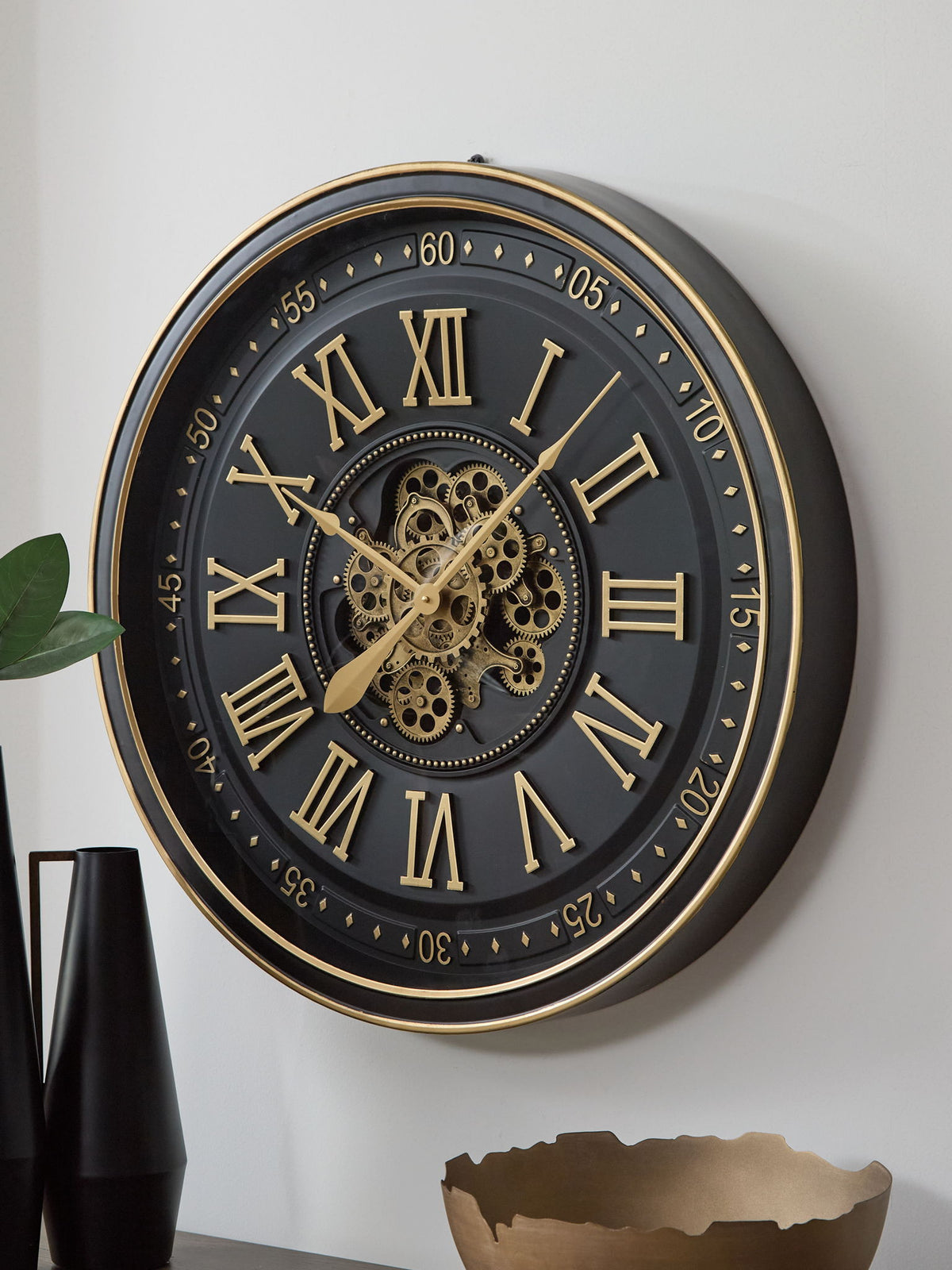 Dairton - Wall Clock - Black / Gold Finish by Ashley – view 2