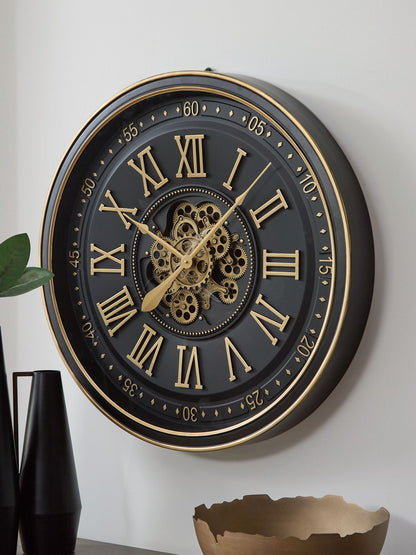 Dairton - Wall Clock - Black / Gold Finish by Ashley – view 2