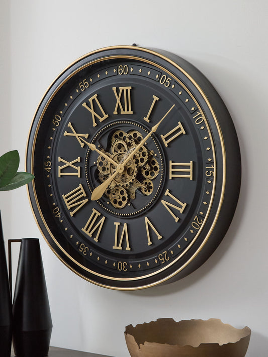 Dairton - Wall Clock - Black / Gold Finish by Ashley – view 2