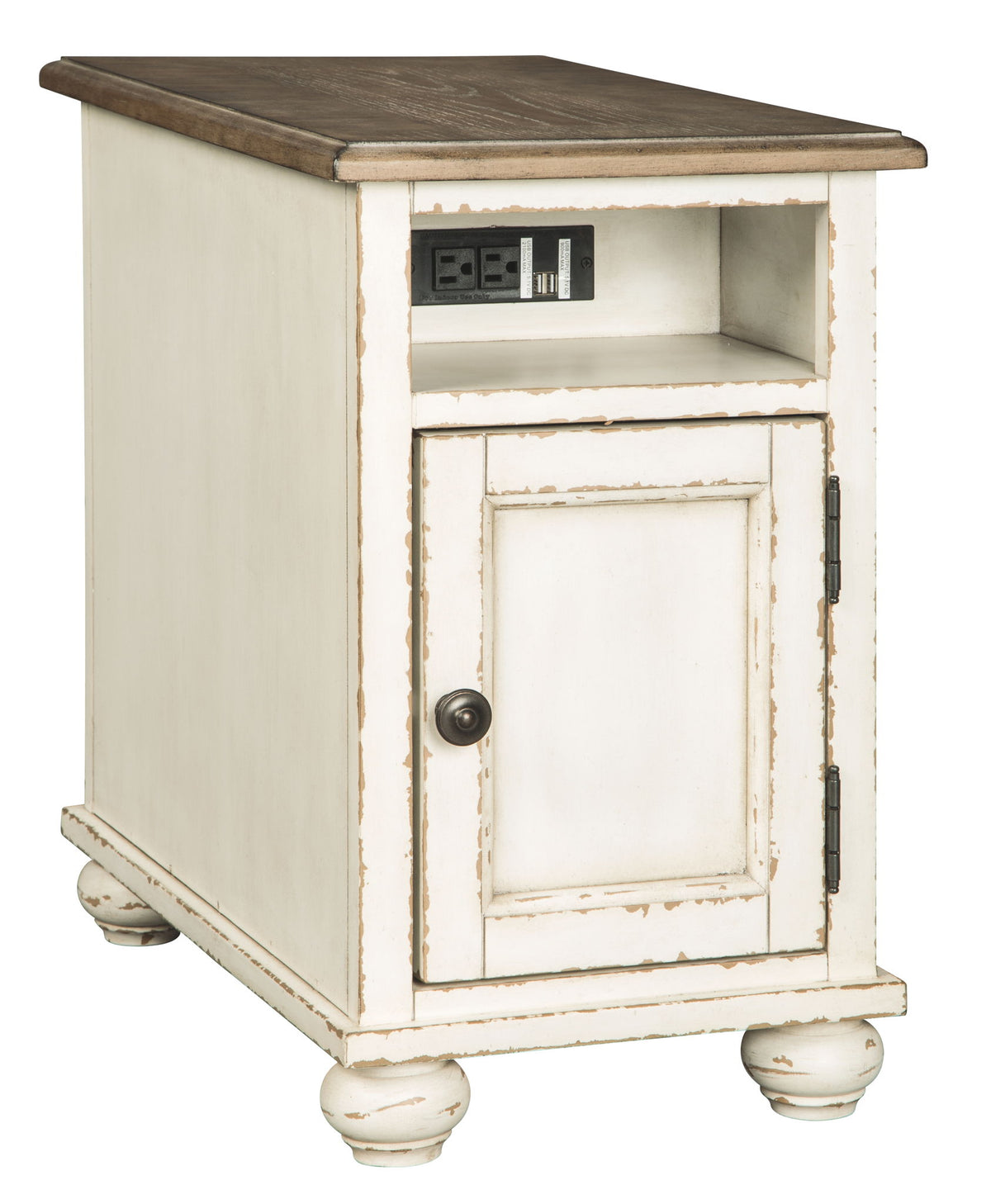 Realyn - Chair Side End Table - AC / USB - White / Brown by Ashley – Chair Side Tables