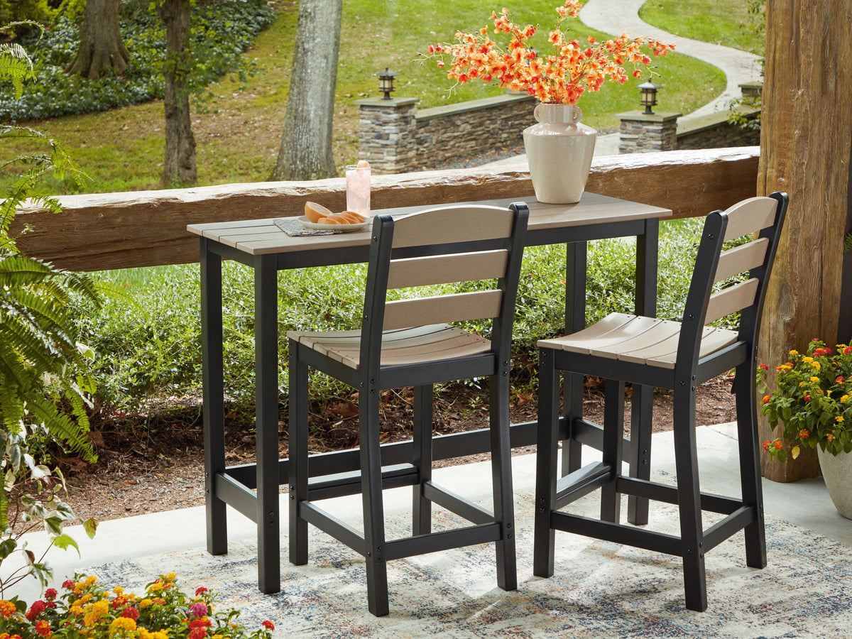 Shoreline Beach - Outdoor Counter Table And 2 Barstools (Set of 3) - Black / Beige by Ashley – view 3