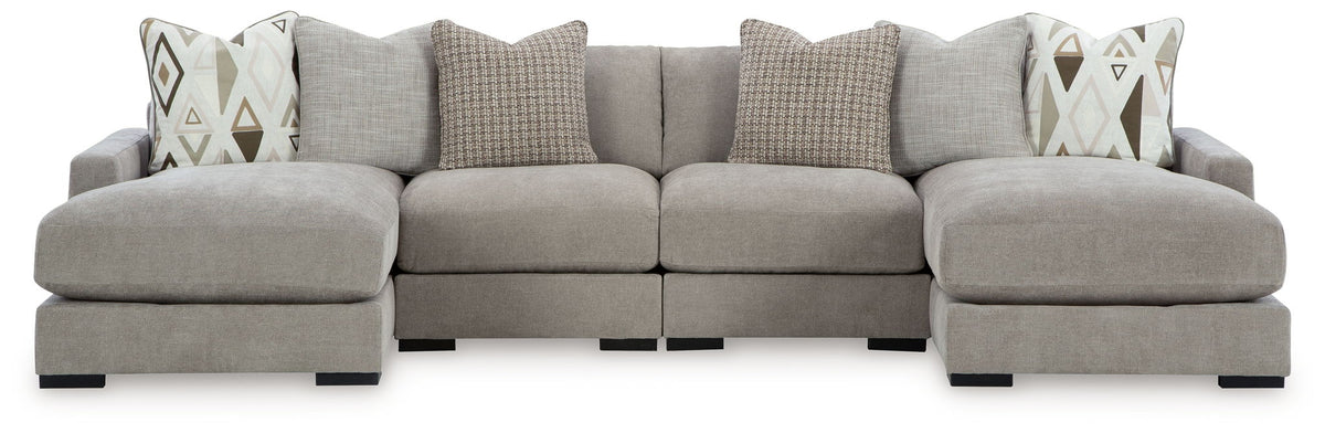 Aslan Court - 5 Pc. - 4-Piece Sofa Pit Sectional, Ottoman - Pebble – view 4