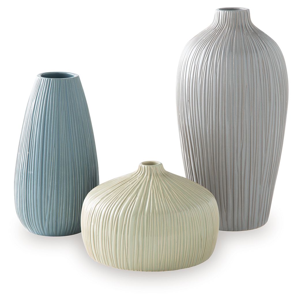 Eiderman - Vase Set (Set of 3) - Gray / Blue / Green by Ashley – Vases & Jars