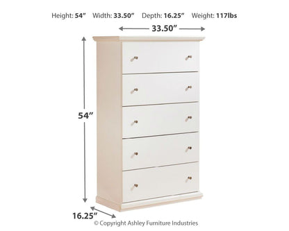 Bostwick Shoals - Five Drawer Chest - White by Ashley – view 2