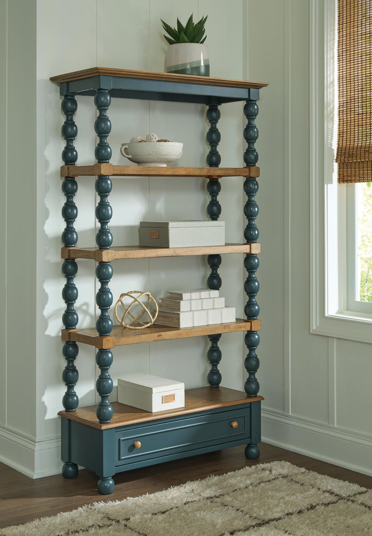 Finnworth - Bookcase - Blue / Brown by Ashley – view 3