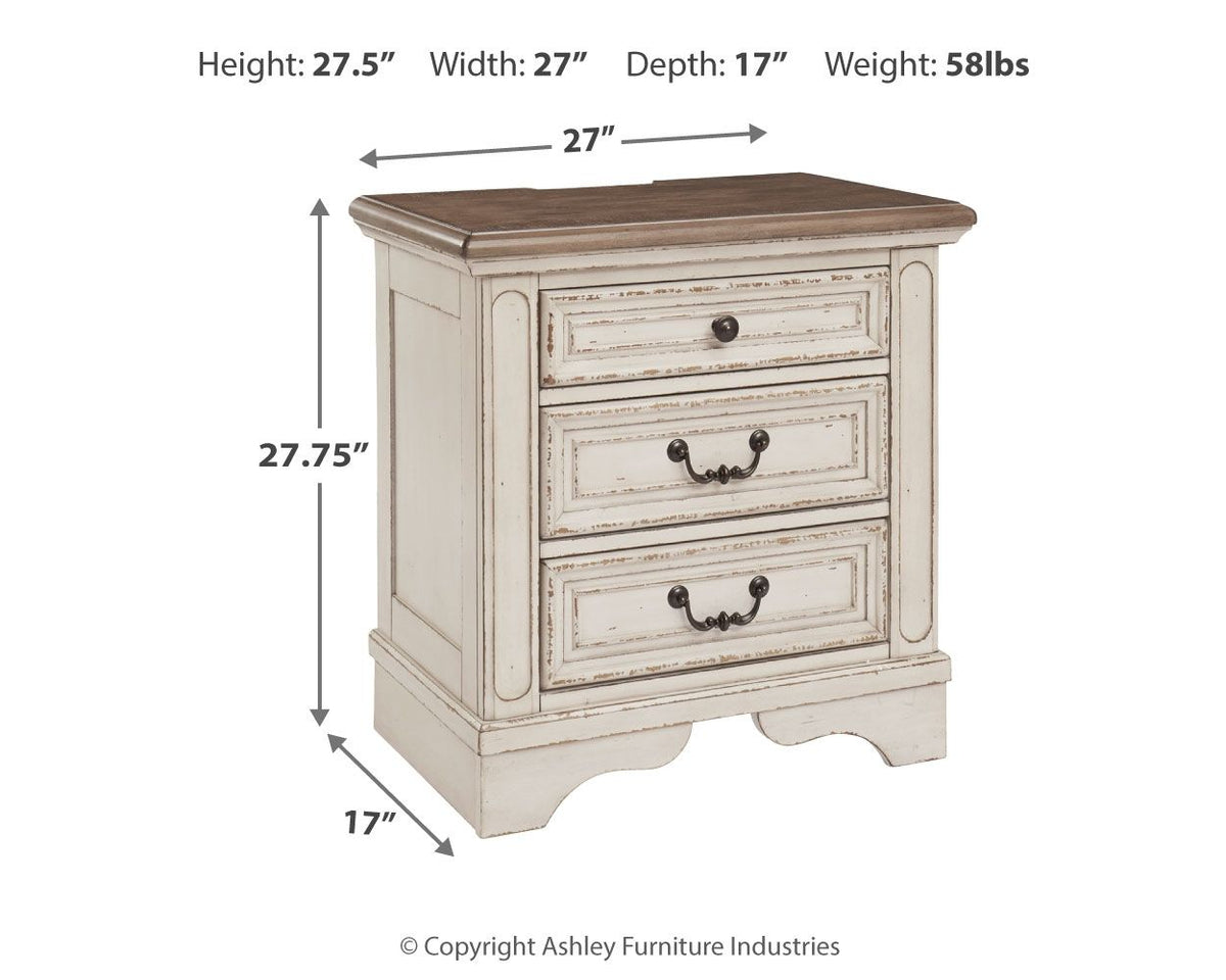 Realyn - Three Drawer Night Stand - White / Brown / Beige by Ashley – view 2