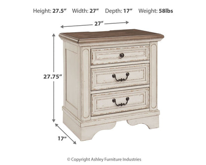 Realyn - Three Drawer Night Stand - White / Brown / Beige by Ashley – view 2
