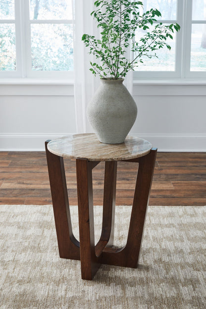 Tanidore - Round End Table - Warm Brown by Ashley – view 2