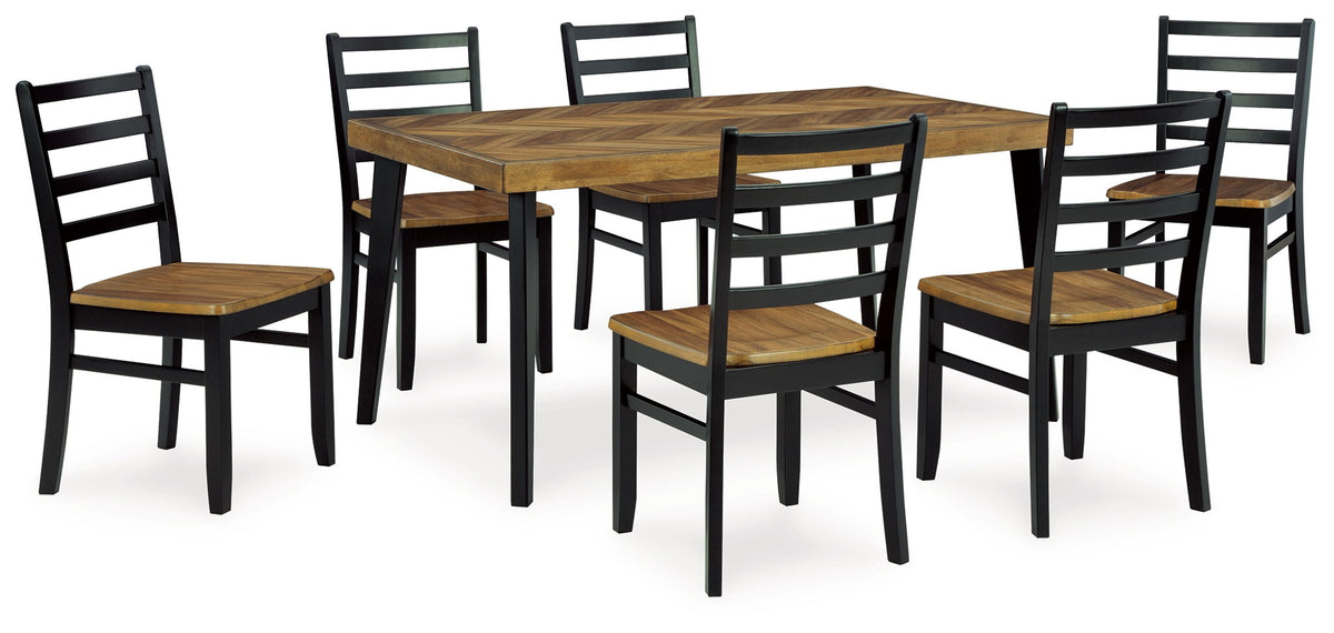 Blondon - Rectangular Drm Table Set (Set of 7) - Brown / Black by Ashley – 7 Piece Dining Room Sets