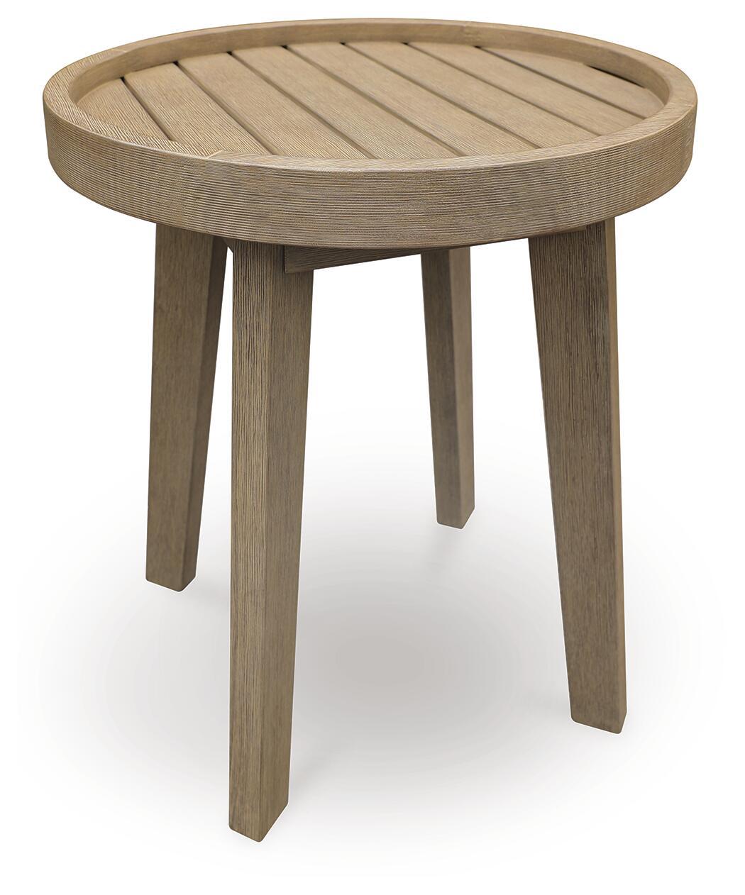 Marina Sun - Round End Table - Beige by Ashley – End Tables