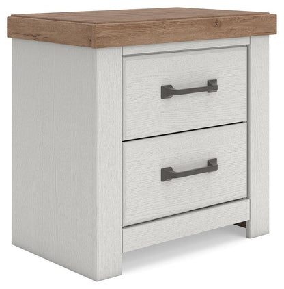 Savonport - Two Drawer Night Stand - White / Brown – Nightstands w/ Charging Stations