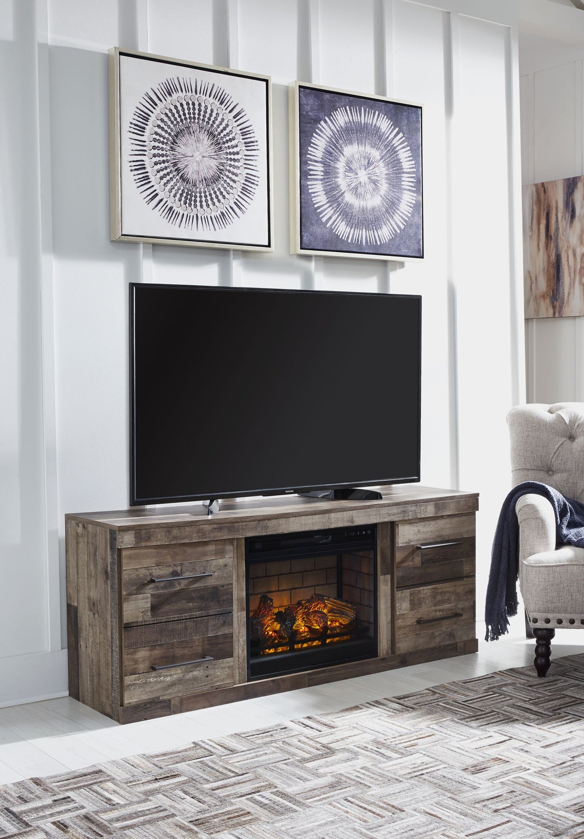Derekson - TV Stand With Electric Fireplace - Multi Gray by Ashley – Fireplace TV Stands