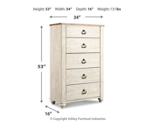 Willowton - Five Drawer Chest - Brown / Beige / White by Ashley – view 2
