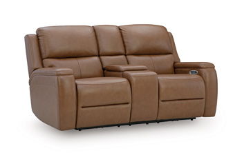 5Z-Syran - Power Reclining Loveseat With Console / Adjustable Headrest - Caramel by Ashley – Reclining Loveseats