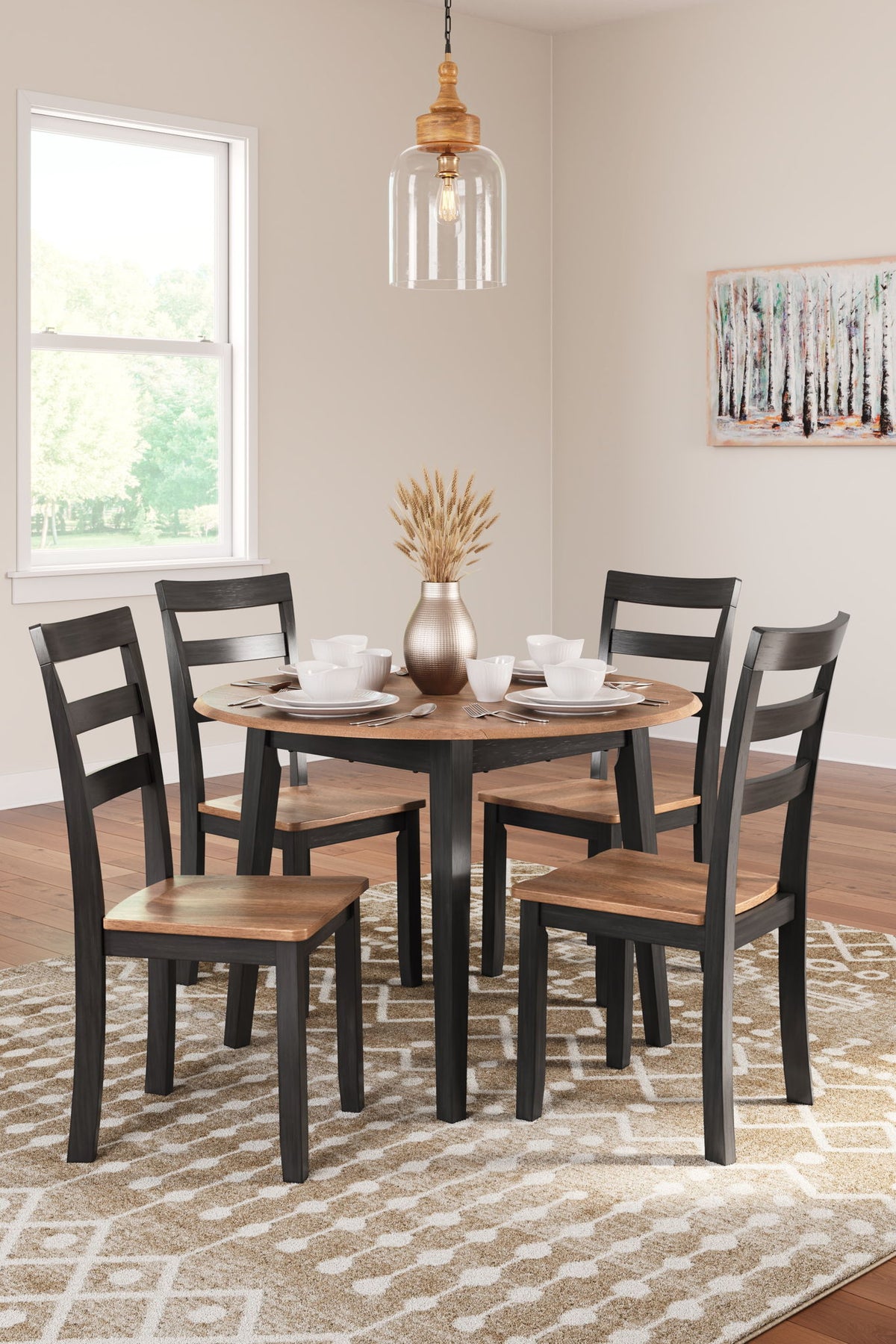 Gesthaven - Round Dining Room Drop Leaf Table Set by Ashley – 5 Piece Dining Room Sets