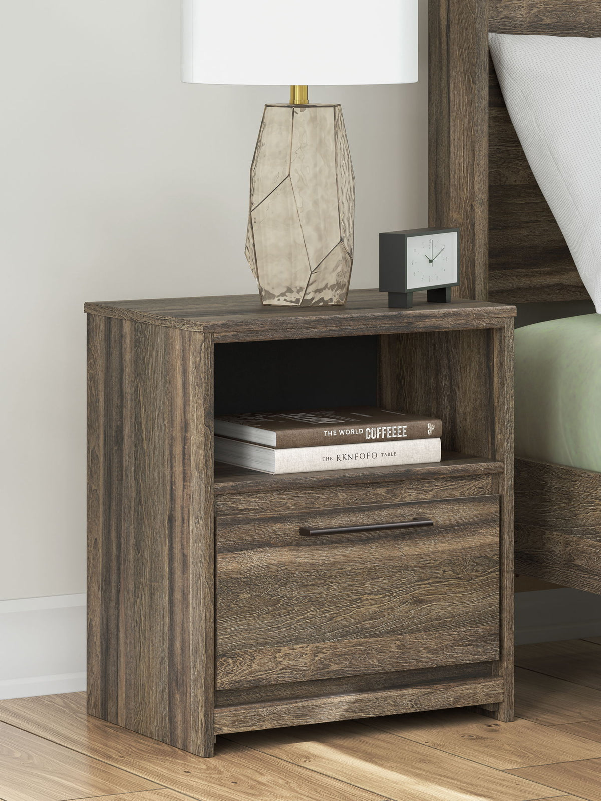 Elbrim - One Drawer Night Stand - Brown by Ashley – Nightstands w/ Charging Stations