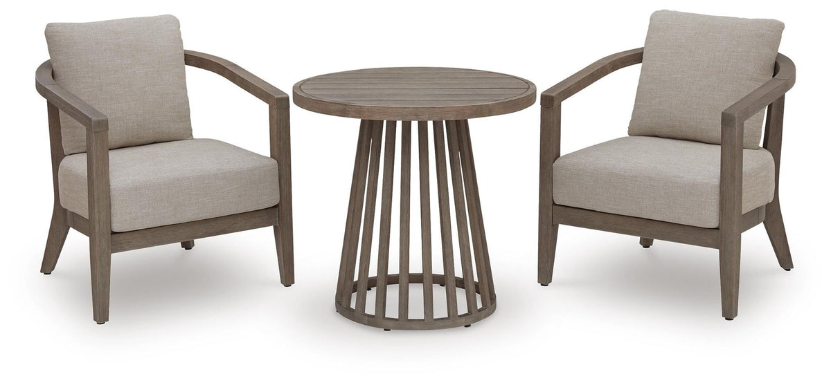 Joy Lagoon - Outdoor Chairs With Cushions/Table (Set of 3) - Beige by Ashley – 3 Piece Outdoor Sets