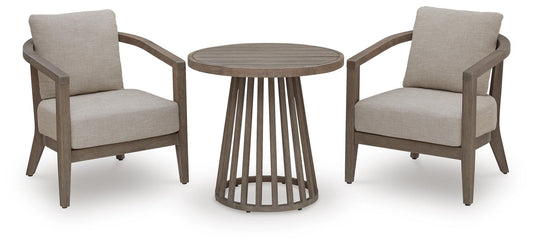 Joy Lagoon - Outdoor Chairs With Cushions/Table (Set of 3) - Beige by Ashley – 3 Piece Outdoor Sets