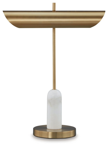 Rowleigh - Marble Desk Lamp - Gold Finish / White by Ashley – Table Lamps