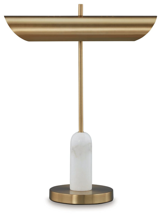 Rowleigh - Marble Desk Lamp - Gold Finish / White by Ashley – Table Lamps
