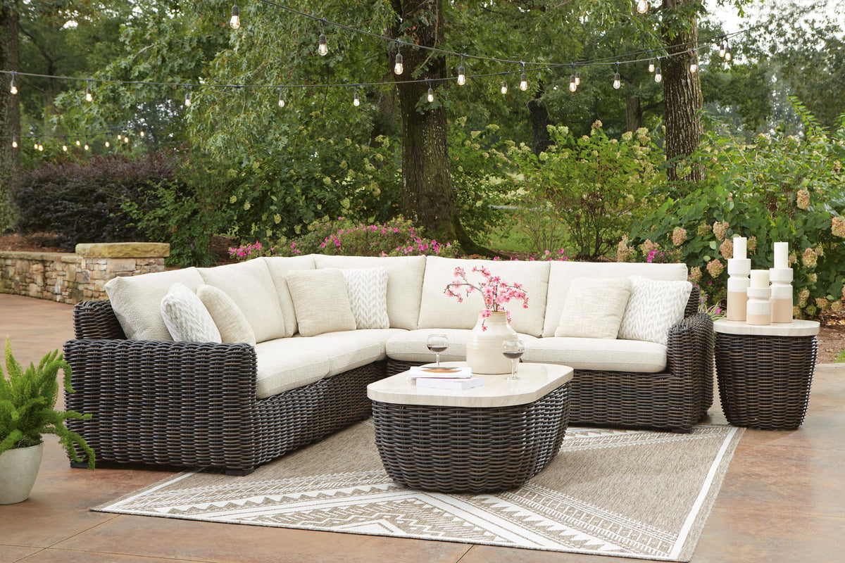 Kimora - 3-Piece Outdoor Sectional - Beige / Dark Brown by Ashley – view 3