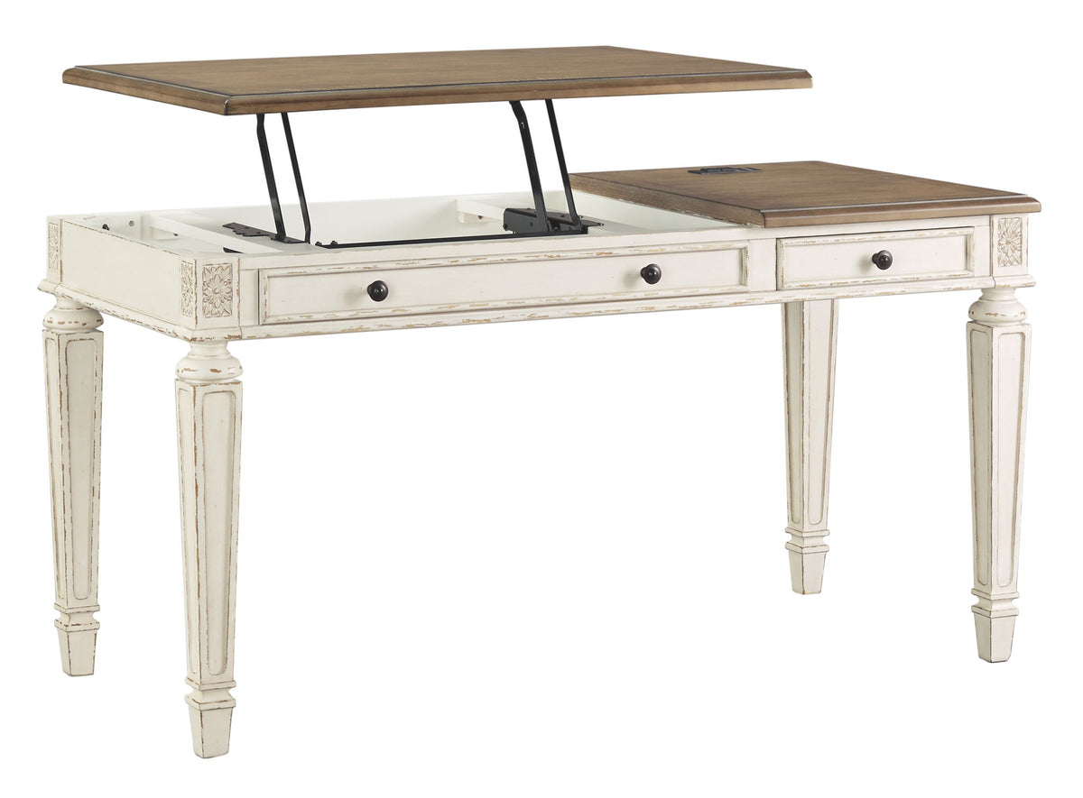Realyn - Home Office Lift Top Desk - White / Brown by Ashley – view 3