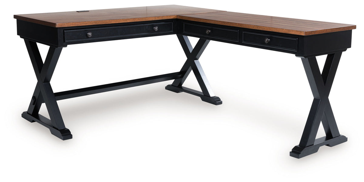 Wildenauer - Home Office Desk And Return - Brown / Black by Ashley – Corner Desks