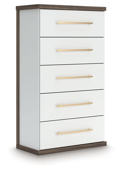 Kendanport - Five Drawer Chest - Brown / White by Ashley – Accent Chests