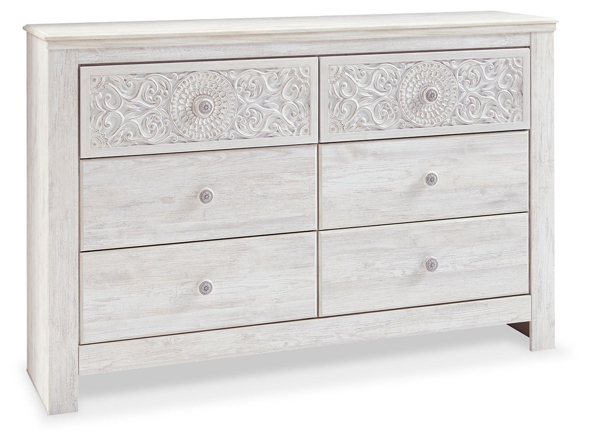 Paxberry - Six Drawer Dresser - Medallion Drawer Pulls - Whitewash by Ashley – Dressers